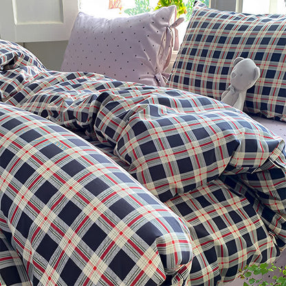 Ownkoti Heritage Plaid Red & Navy Washed Cotton Bedding Set - image 2