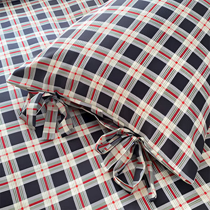 Ownkoti Heritage Plaid Red & Navy Washed Cotton Bedding Set - image 4