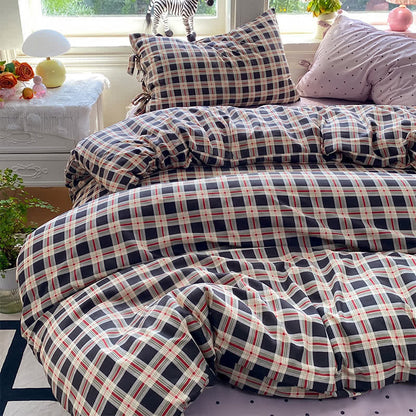 Ownkoti Heritage Plaid Red & Navy Washed Cotton Bedding Set - Navy Blue - King - Bedding Set - image 0
