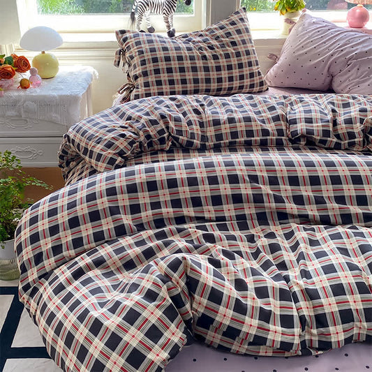Ownkoti Heritage Plaid Red & Navy Washed Cotton Bedding Set - Navy Blue - King - Bedding Set - image 0
