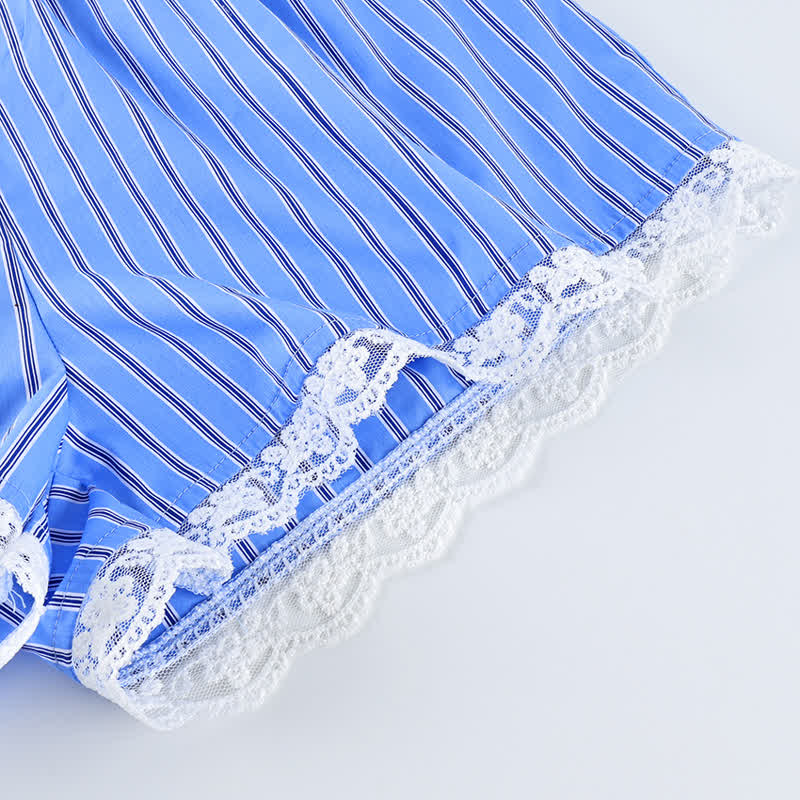 Ownkoti Blue Stripe Lace Cotton Cami Shorts Loungewear Set - image 5
