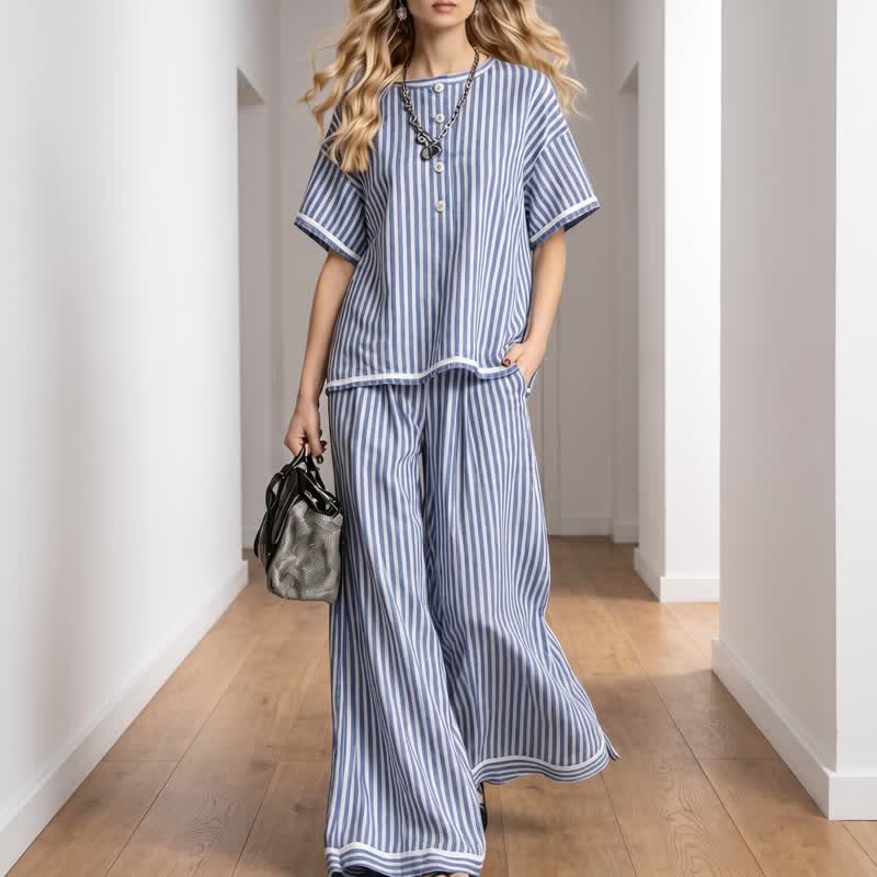 Ownkoti Coastal Stripe Relaxed Two Piece Loungewear Set - Blue - XXL - image 0