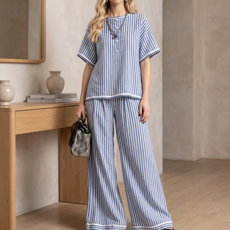 Ownkoti Coastal Stripe Relaxed Two Piece Loungewear Set - image 1