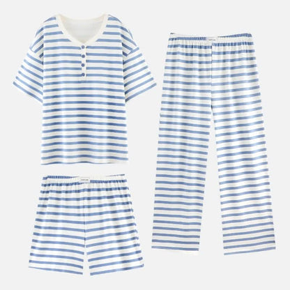 Ownkoti Blue Stripe Cotton 3-Piece Loungewear Set - Blue Stripe - XXL - Henley Button - image 5