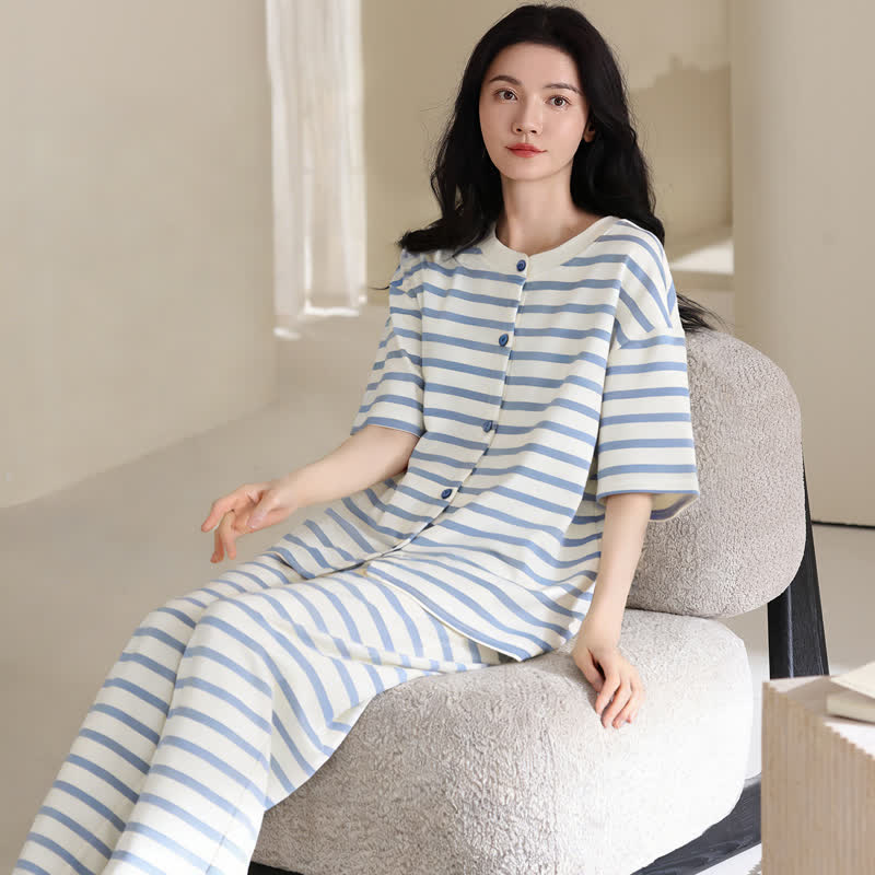 Ownkoti Blue Stripe Cotton 3-Piece Loungewear Set - image 3
