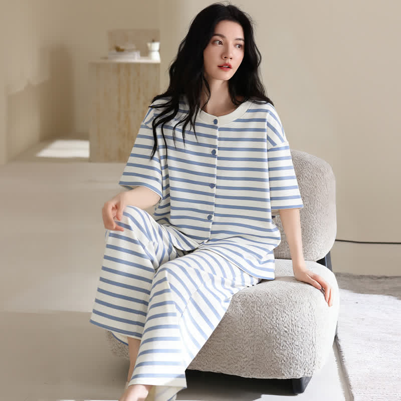 Ownkoti Blue Stripe Cotton 3-Piece Loungewear Set - image 2