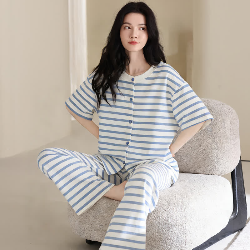 Ownkoti Blue Stripe Cotton 3-Piece Loungewear Set - image 4