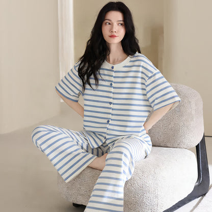 Ownkoti Blue Stripe Cotton 3-Piece Loungewear Set - image 4