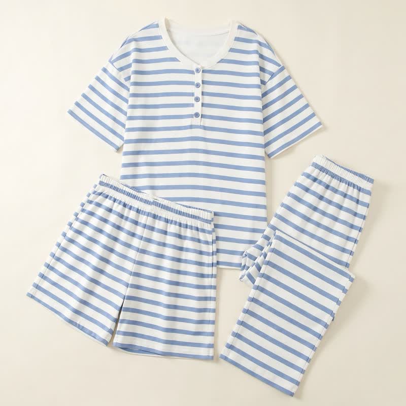 Ownkoti Blue Stripe Cotton 3-Piece Loungewear Set - image 0