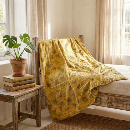 Ownkoti Mustard Ginkgo Quilted Cotton Throw Blanket - image 4