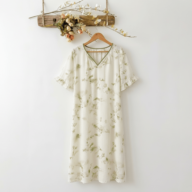 Ownkoti Romantic Floral Lyocell V-Neck Lounge Sleep Dress - MintCream - XXXL - image 0