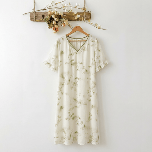 Ownkoti Romantic Floral Lyocell V-Neck Lounge Sleep Dress - MintCream - XXXL - image 0
