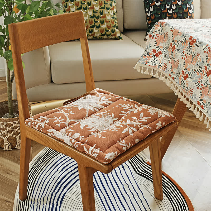 Ownkoti Vintage Floral Chenille Tie-On Chair Cushion - image 2