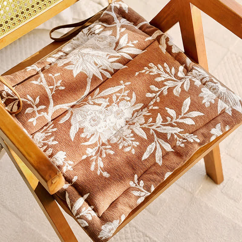 Ownkoti Vintage Floral Chenille Tie-On Chair Cushion - Brown - 19.7" x 19.7" - image 0