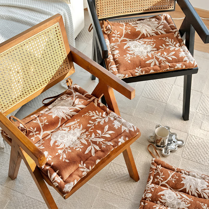Ownkoti Vintage Floral Chenille Tie-On Chair Cushion - image 1