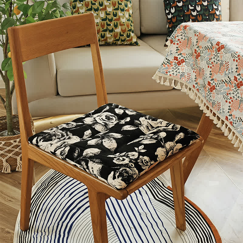 Ownkoti Black & White Vintage Floral Chenille Chair Cushion - image 2