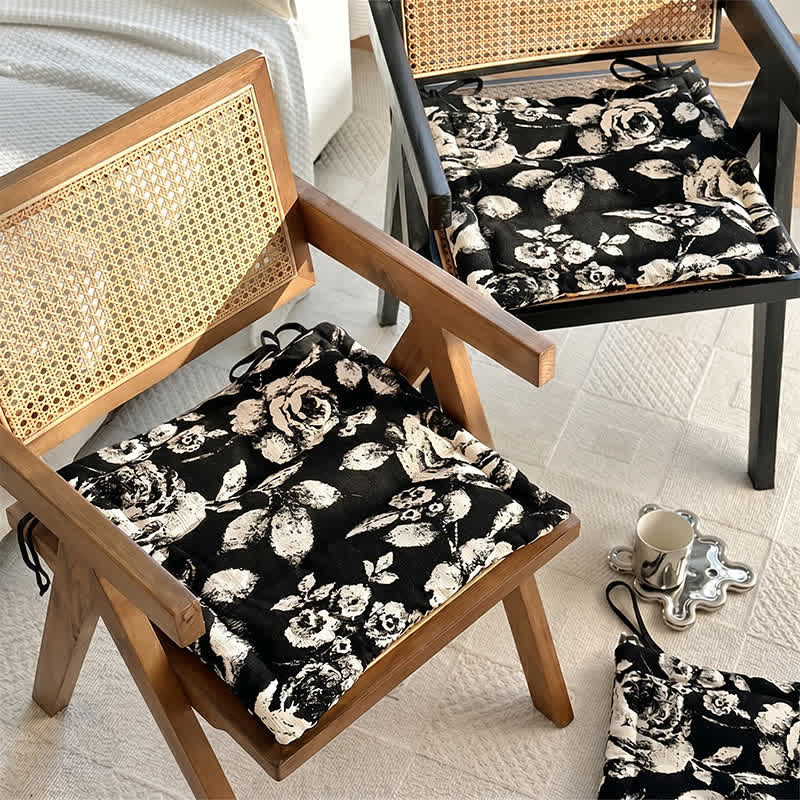 Ownkoti Black & White Vintage Floral Chenille Chair Cushion - image 1