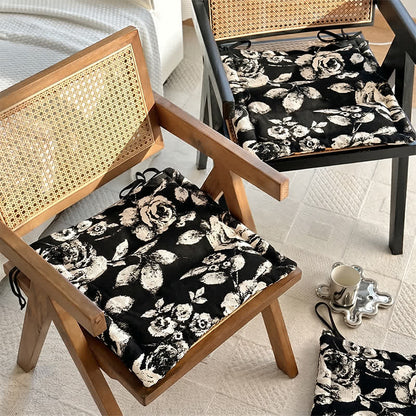 Ownkoti Black & White Vintage Floral Chenille Chair Cushion - image 1