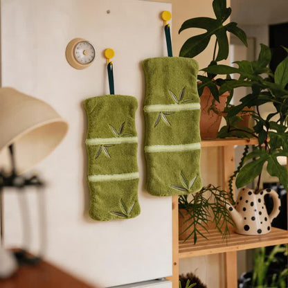 Ownkoti Bamboo Leaf Coral Fleece Hand Towel - OliveDrab - 6''× 13'' - 2 PCS - image 0
