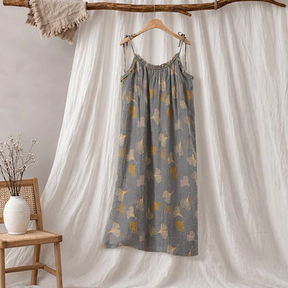 Ownkoti Ginkgo Leaf Tie Strap Lounge Midi Dress - Dark Grey & Yellow - XL - image 15
