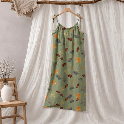 Ownkoti Ginkgo Leaf Tie Strap Lounge NightDress - Green & Camel - XL - image 40