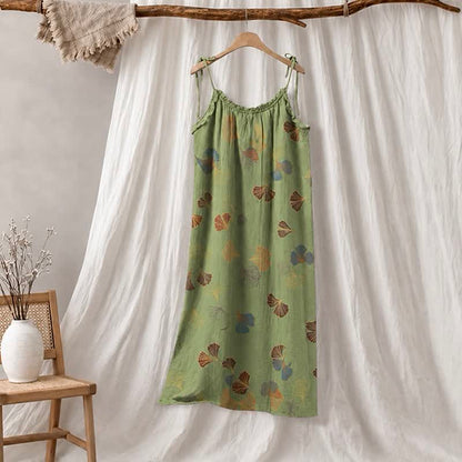 Ownkoti Ginkgo Leaf Tie Strap Lounge Midi Dress - Green & Red - XL - image 35