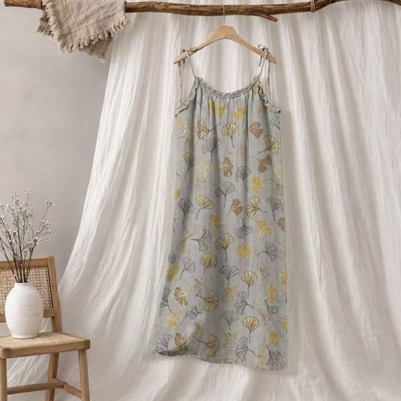 Ownkoti Ginkgo Leaf Tie Strap Lounge Midi Dress - Light Grey & Dark Yellow - XL - image 25