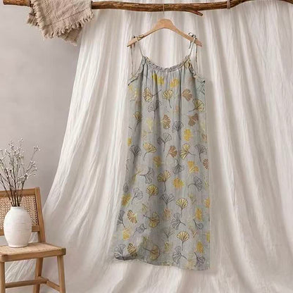 Ownkoti Ginkgo Leaf Tie Strap Lounge Midi Dress - Light Grey & Dark Yellow - XL - image 25