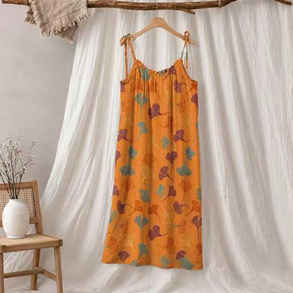 Ownkoti Ginkgo Leaf Tie Strap Lounge Nightgown - Orange & Blue - XL - image 10