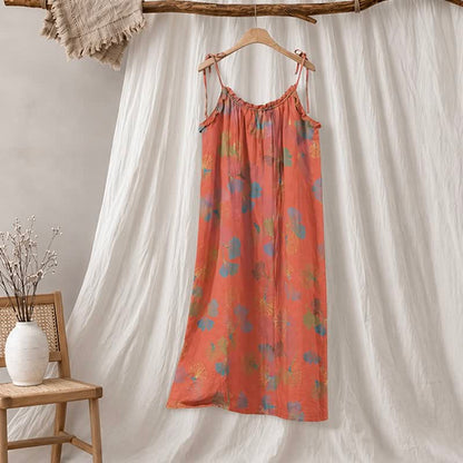 Ownkoti Ginkgo Leaf Tie Strap Lounge Midi Dress - Red & Green - XL - image 30