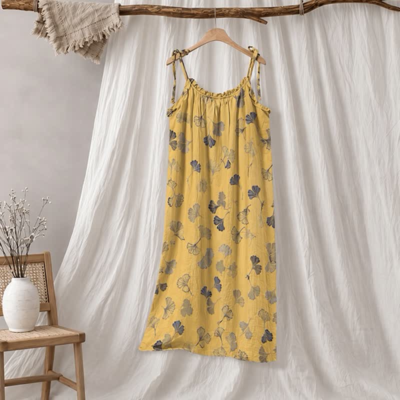 Ownkoti Ginkgo Leaf Tie Strap Lounge NightDress - Yellow & Dark Grey - XL - image 15