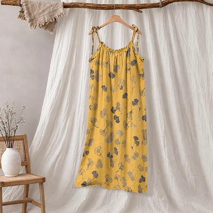 Ownkoti Ginkgo Leaf Tie Strap Lounge NightDress - Yellow & Dark Grey - XL - image 15