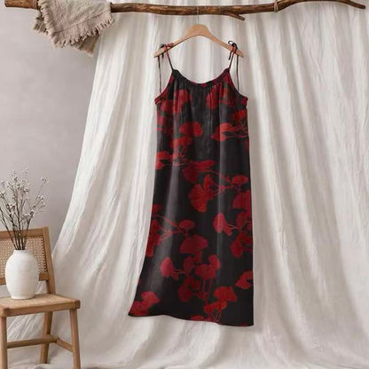 Ownkoti Ginkgo Leaf Tie Strap Maxi Lounge Dress - Black & Red - XL - image 30