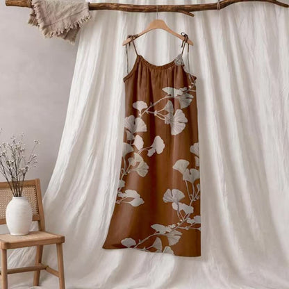 Ownkoti Ginkgo Leaf Tie Strap Maxi NightDress - Coffee & Beige - XL - image 29