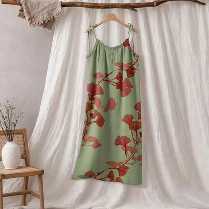 Ownkoti Ginkgo Leaf Tie Strap Maxi Nightgown - Green & Red - XL - image 10