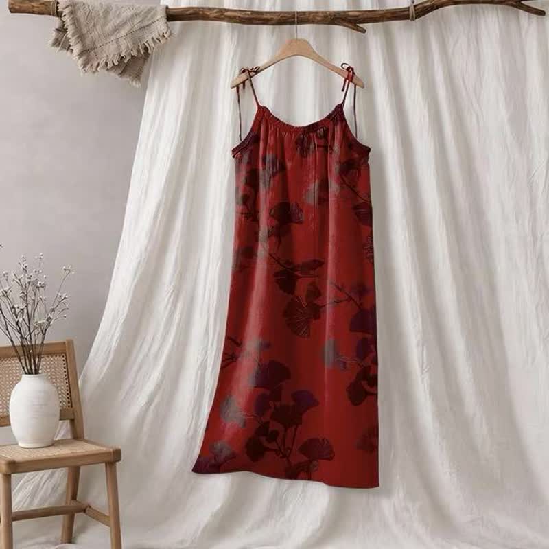 Ownkoti Ginkgo Leaf Tie Strap Maxi Lounge Dress - Red & Black - XL - image 35