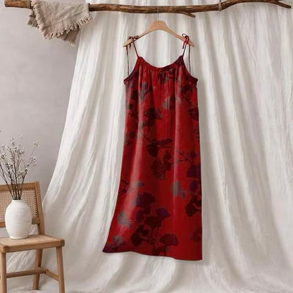 Ownkoti Ginkgo Leaf Tie Strap Maxi Lounge Dress - Red & Black - XL - image 35
