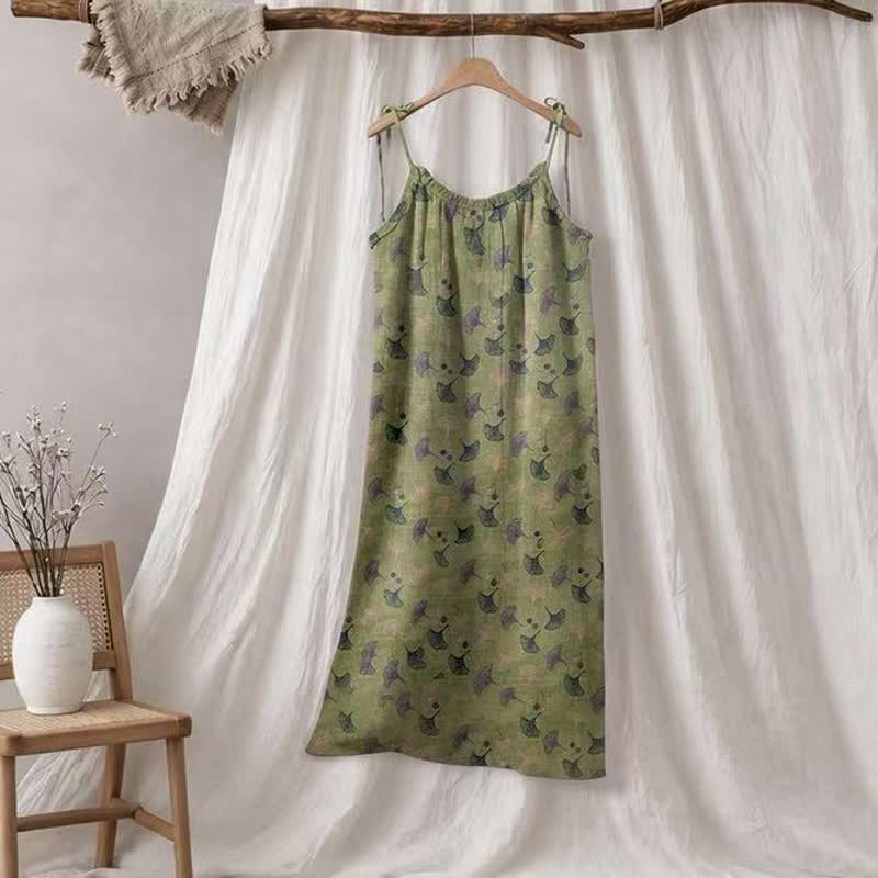 Ownkoti Ginkgo Floral Tie Strap Lounge Dress - Green & Purple - XL - image 5