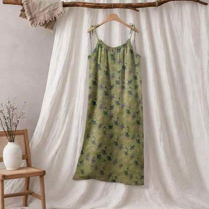 Ownkoti Ginkgo Floral Tie Strap Lounge Dress - Green & Purple - XL - image 5