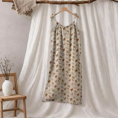Ownkoti Ginkgo Floral Tie Strap Lounge Dress - Beige & Coffee - XL - image 25