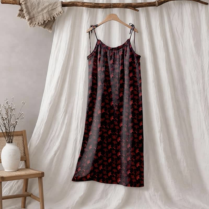 Ownkoti Ginkgo Floral Tie Strap Lounge Dress - Black & Red - XL - image 35