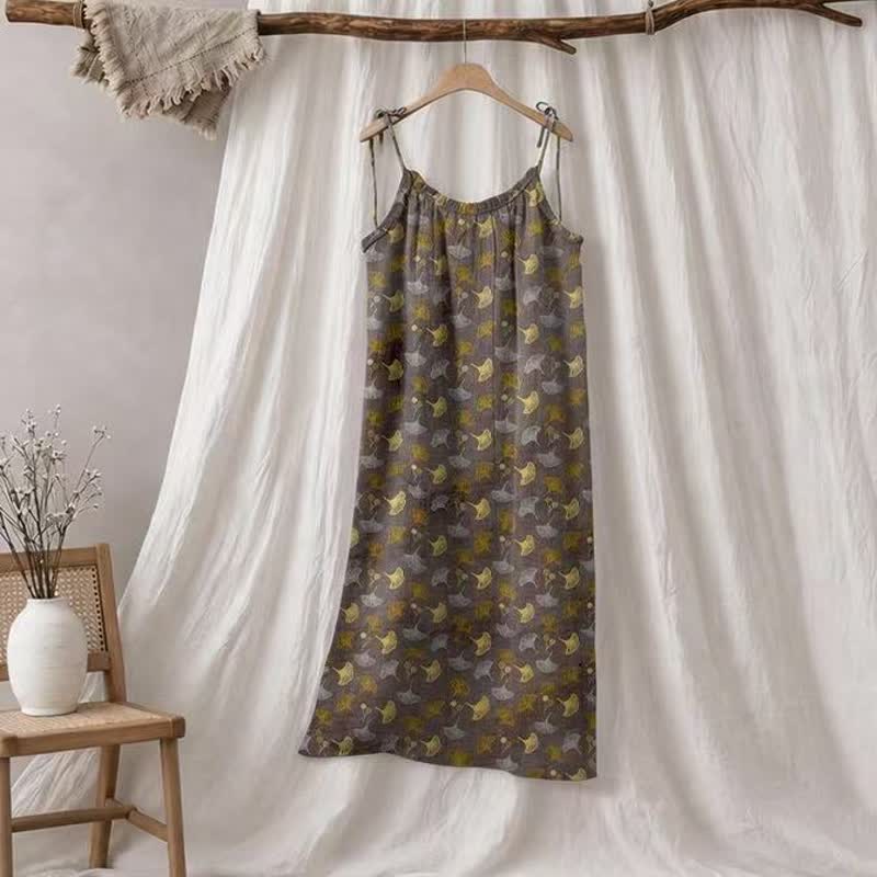 Ownkoti Ginkgo Floral Tie Strap Lounge Dress - Brown & Yellow - XL - image 10