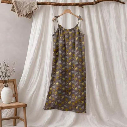 Ownkoti Ginkgo Floral Tie Strap Lounge Dress - Brown & Yellow - XL - image 10