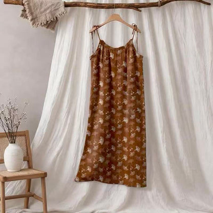 Ownkoti Ginkgo Floral Tie Strap Lounge Dress - Coffee & Beige - XL - image 30