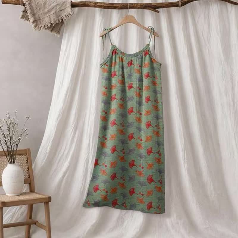 Ownkoti Ginkgo Floral Tie Strap Lounge Dress - Green & Red - XL - image 20