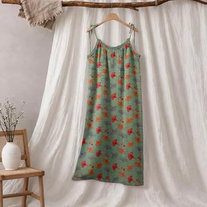Ownkoti Ginkgo Floral Tie Strap Lounge Dress - Green & Red - XL - image 20