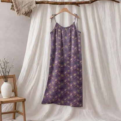 Ownkoti Ginkgo Floral Tie Strap Lounge Dress - Purple & Green - XL - image 10