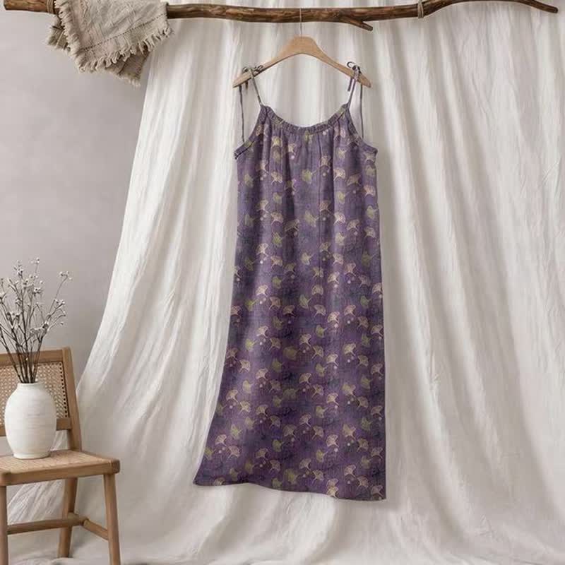 Ownkoti Ginkgo Floral Tie Strap Lounge Dress - Purple & Green - XL - image 20