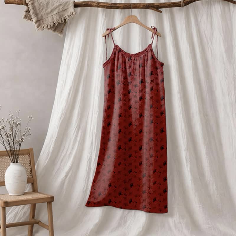 Ownkoti Ginkgo Floral Tie Strap Lounge Dress - Red & Black - XL - image 40