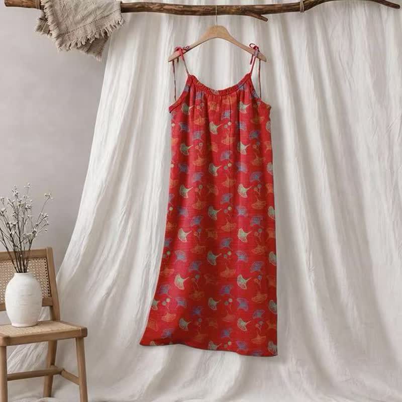 Ownkoti Ginkgo Floral Tie Strap Lounge Dress - Red & Green - XL - image 0